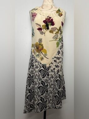 Anthro Postmark Silk Mixed Print Hi Low Tassel Dress XS